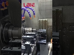 High efficiency turning machine with double spindles and double tool holders.#cnc #lathe #machine